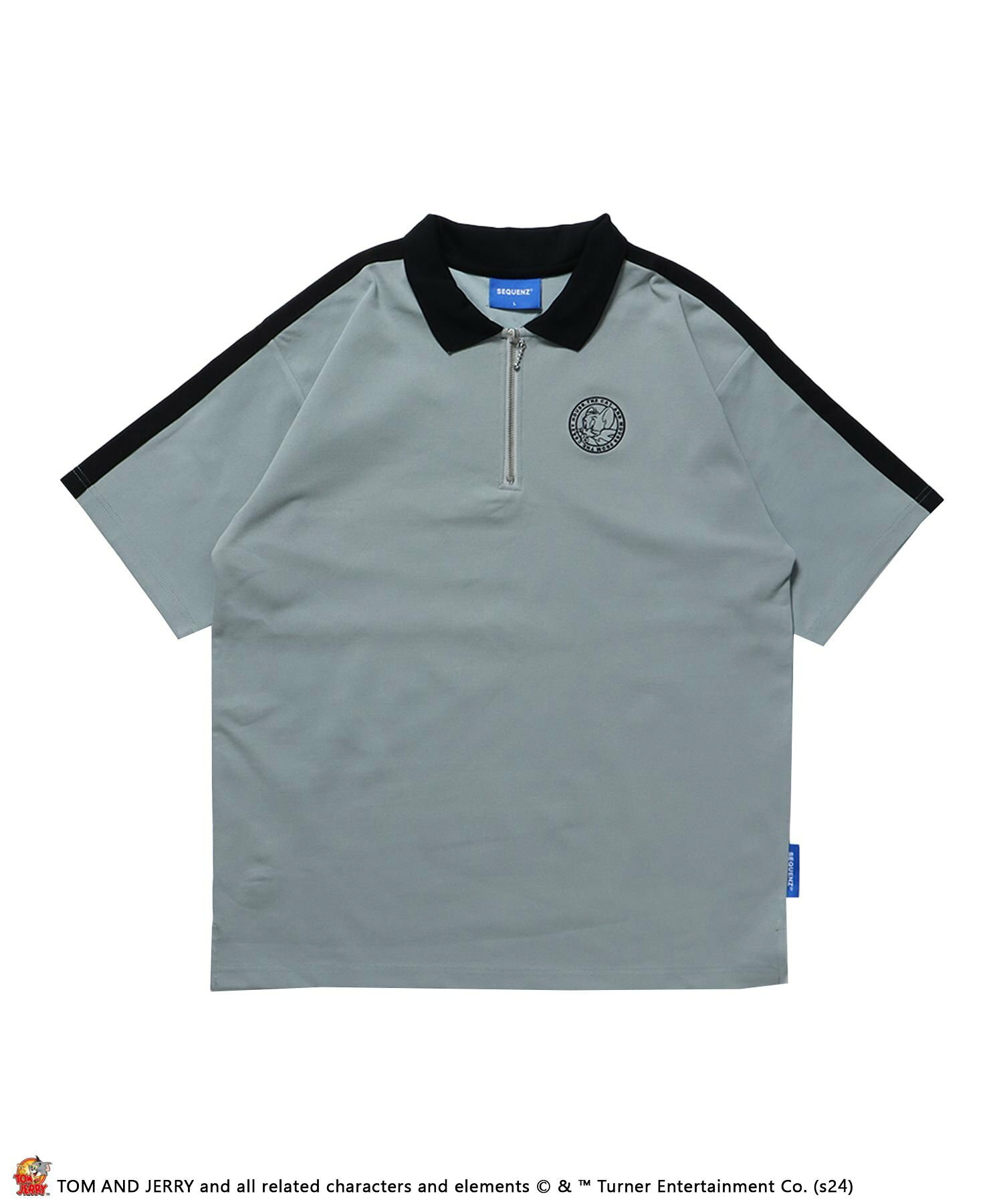 【SEQUENZ】TJ SIDE LINE S/S ZIP STRETCH POLO / 半袖Tシャツ ジップアップ バックプリントTOM&JERRY